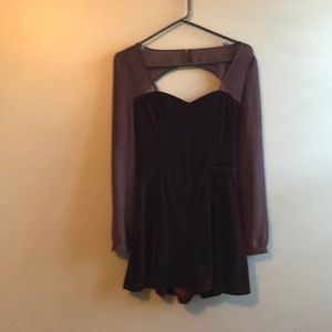 Deep Red TopShop Sheer and Velvet Dress Romper